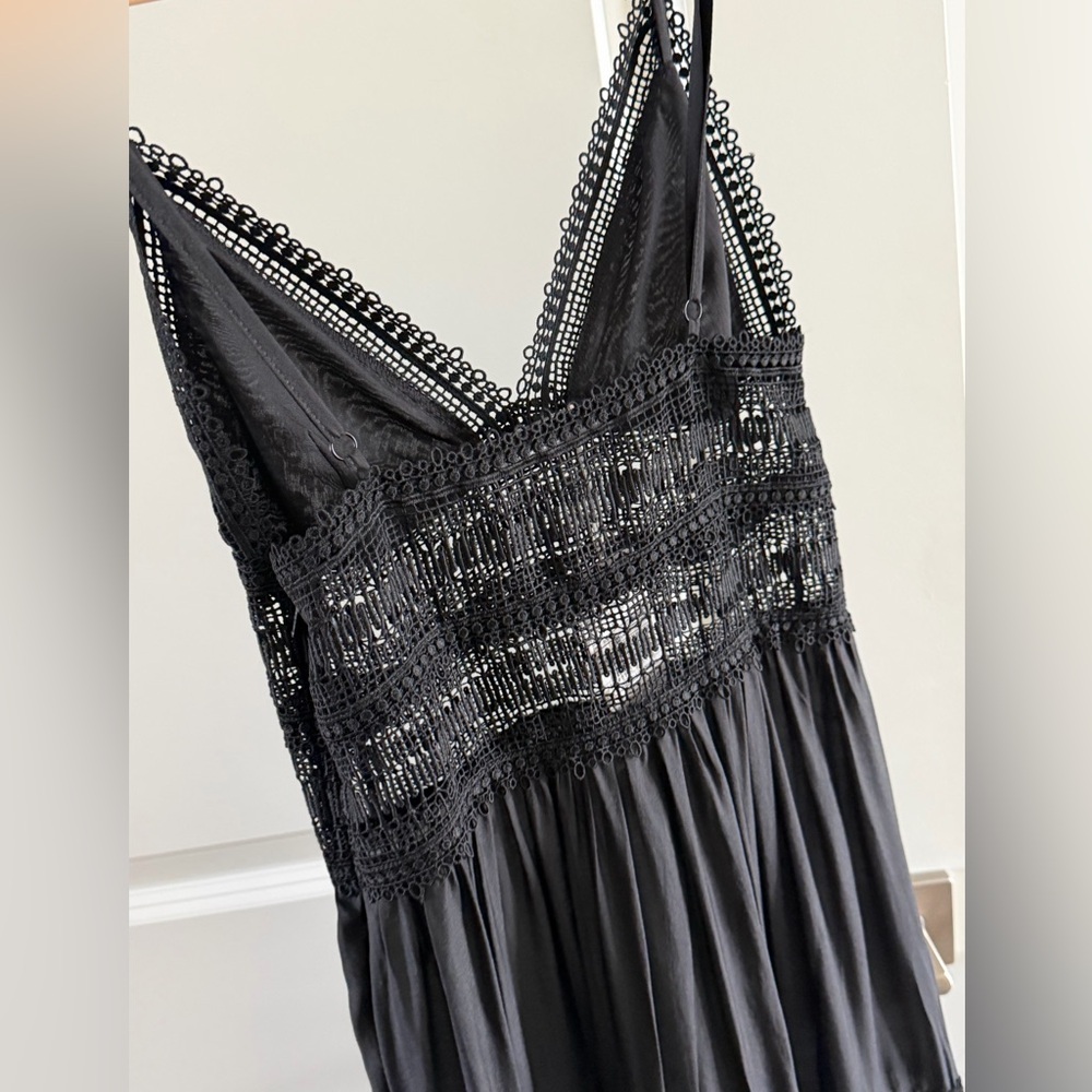 Mango Black Maxi Dress with Sheer Panels - Picture 4 of 7